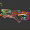 Orange Sci Fi Weapon With Futuristic Mechanical Design And Striped Details