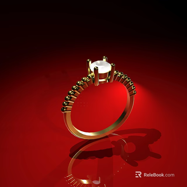Elegant Golden Ring With White Diamond Center And Red Background Design 3d model 
