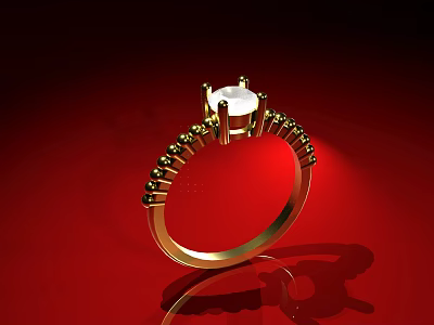 Elegant Golden Ring With White Diamond Center And Red Background Design 3d model
