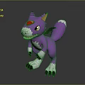 Purple Winged Fantasy Creature 3D Model With Red Gem On Forehead And White Belly