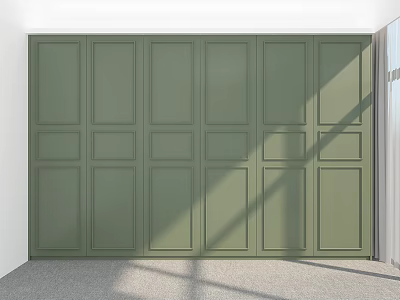 Modern Green Full Wall Wardrobe With Paneled Doors And Minimal Design 3d model