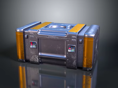 Industrial Metal Equipment Case With Orange Accents Control Panels And Reflective Surface 3d model