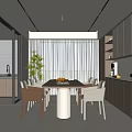Elegant Modern Dining Room Interior With Dining Table Chairs Pendant Lights And Plant White Curtains