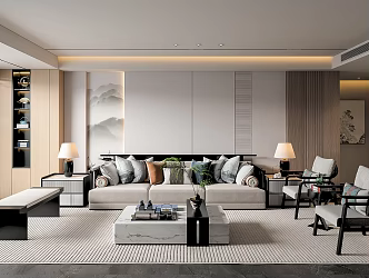 New Chinese Living Room Living Room Sofa Coffee Table 3d model