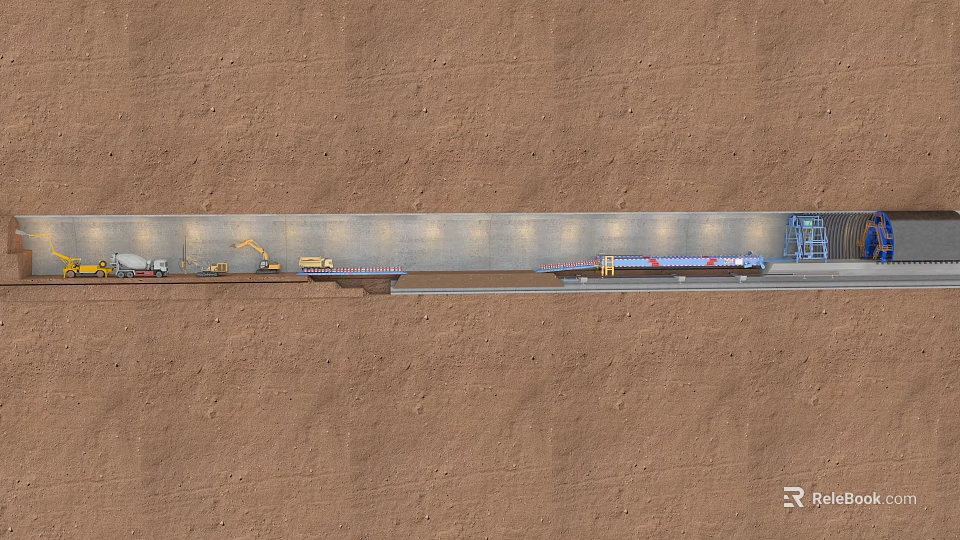 Aerial View Of Road Construction Site With Excavator Truck And Machinery 3d model 
