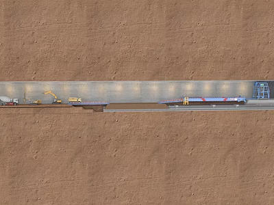Aerial View Of Road Construction Site With Excavator Truck And Machinery 3d model