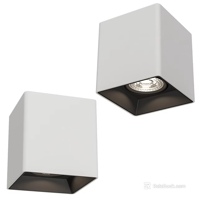 Modern White Square Recessed Downlights and Spotlights with Black Inner Trim Design 3d model 