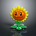 Cartoon Sunflower with Yellow Petals Orange Center Smiling Face and Green Leaves