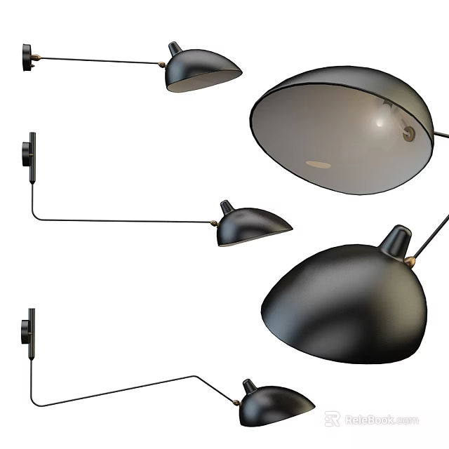 Modern Black Wall Lamps with Curved Shades and Adjustable Arms for Home Decor 3d model 