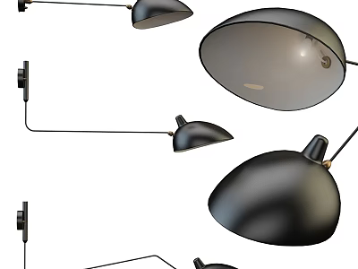 Modern Black Wall Lamps with Curved Shades and Adjustable Arms for Home Decor 3d model