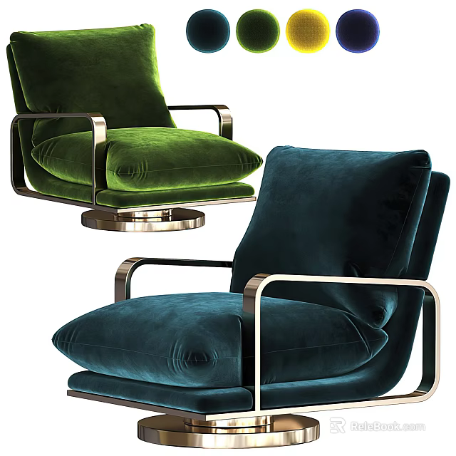 Modern Velvet Accent Chairs Green and Teal with Metal Armrests and Plush Seats Contemporary Design 3d model 