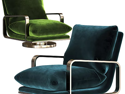 Modern Velvet Accent Chairs Green and Teal with Metal Armrests and Plush Seats Contemporary Design 3d model