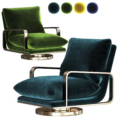 Modern Velvet Accent Chairs Green and Teal with Metal Armrests and Plush Seats Contemporary Design 3d model