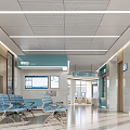 Modern Hospital Outpatient Clinic Waiting Area With Blue Chairs Display Screens And Signage