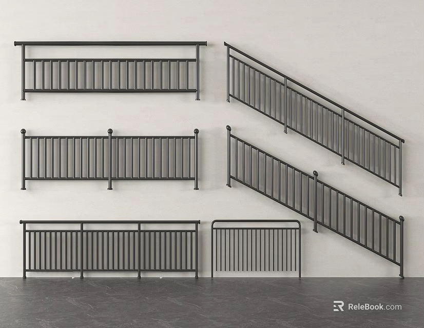 Modern Black Metal Railings With Staircase And Horizontal Designs For Home 3d model 