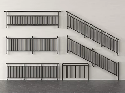 Modern Black Metal Railings With Staircase And Horizontal Designs For Home 3d model