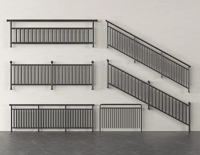 Modern Black Metal Railings With Staircase And Horizontal Designs For Home 3d model