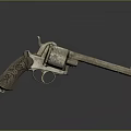 Vintage Revolver With Engraved Wooden Grip And Metal Barrel Old Fashioned Firearm Design