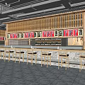 Traditional Restaurant Interior With Wooden Bar Counter And Hanging Lanterns