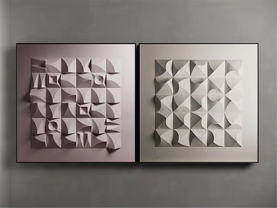 Two Abstract Geometric Wall Art Pieces With 3D Patterns In Purple And White Tones 3d model