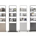 Modern Style Bookcases in Four Different Colors with Multiple Shelves Holding Books and Decorative Boxes