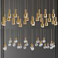 Golden Modern Chandeliers With Various Shapes Cylindrical Combinations And Transparent Glass Bulb Lights