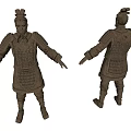 Ancient Terracotta Warrior Sculpture Featuring Detailed Armor Front and Back Views