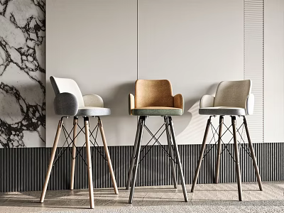 Modern Bar Stools With Sleek Metal Legs And Neutral Upholstery In Contemporary Interior 3d model