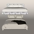Modern Double Bed with Upholstered Headboard White Pillows and Light Bedspread 3d model