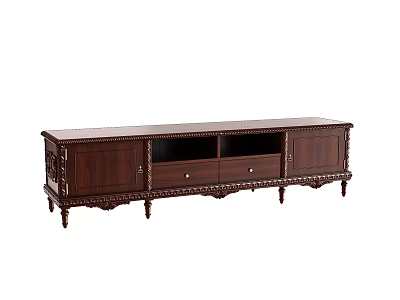 Elegant Traditional Wooden TV Stand With Carved Details And Storage Cabinets 3d model