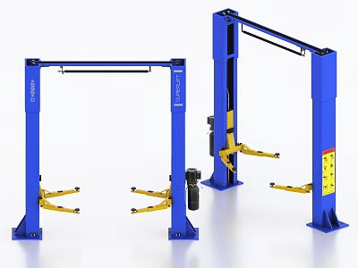 Industrial Equipment Blue Two-Post Car Lifts with Yellow Components for Automotive Repair 3d model