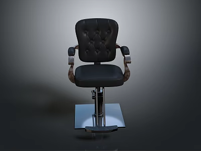 Stylish Black Leather Tufted Chair With Metal Armrests And Footrest Base 3d model