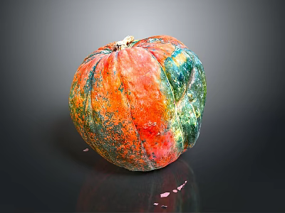 Vibrant Multi Colored Textured Pumpkin On Black Background With Reflective Surface 3d model