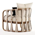 Modern Single Sofa With Beige Fabric Wooden Armrests And Black Throw Pillow
