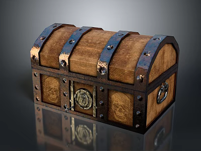 Vintage Wooden Chest With Metal Straps Clasps And Decorative Lock Design 3d model