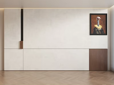 Modern Elegant White Background Wall With Wooden Accents And Decorative Painting 3d model