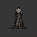 Elegant Dark Lace Pattern Dress With Wide Skirt And White Edge Decoration