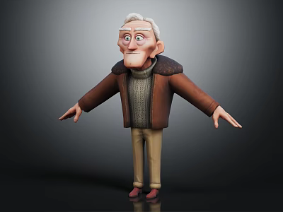 White Haired Elderly Man Wearing Brown Coat Gray Sweater With Surprised Expression And Arms Outstretched 3d model