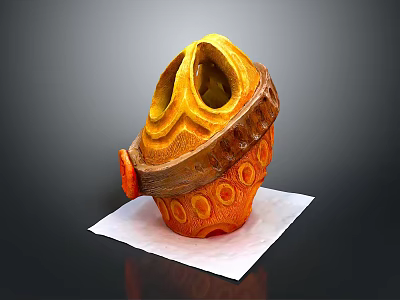 Animal Themed Decorative Object in Orange with Circular Holes on White Paper Background 3d model