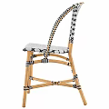Stylish Leisure Chair With Black White Geometric Pattern Woven Seat Backrest And Rattan Frame