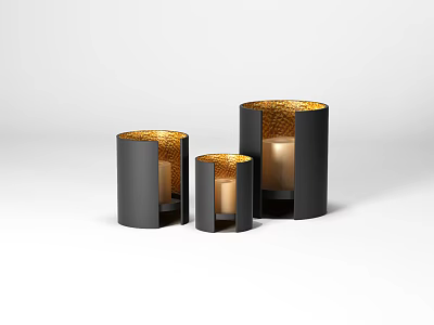 Modern Black Gold Three Piece Candle Holders Decorative Ornament Set for Home Decor 3d model