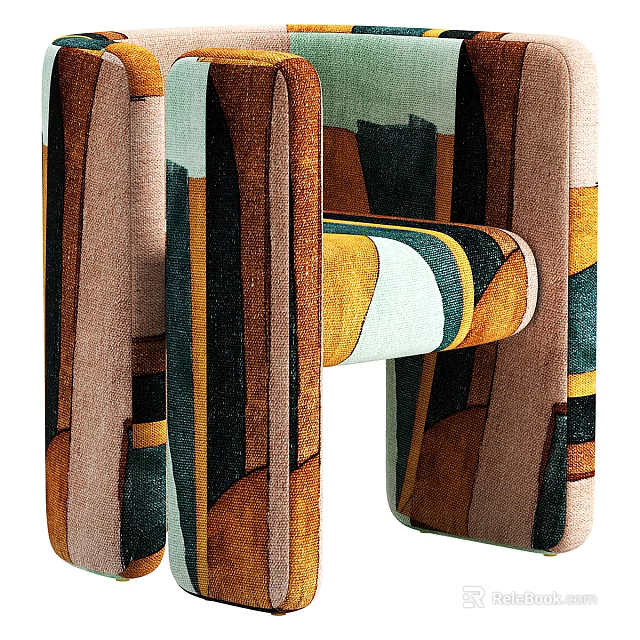 Modern Accent Chair With Colorful Abstract Pattern And Comfortable Armrest Design 3d model 