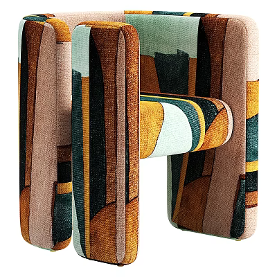 Modern Accent Chair With Colorful Abstract Pattern And Comfortable Armrest Design 3d model