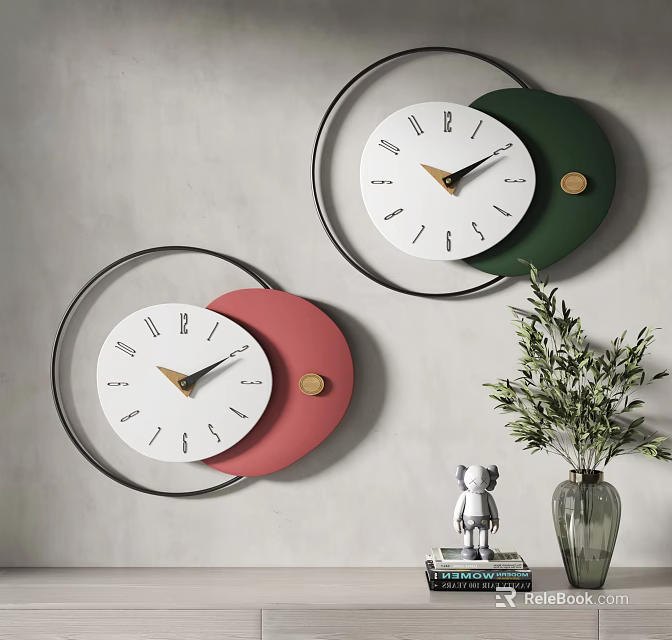Modern Wall Clocks With Colorful Circular Accents And Sleek Frames 3d model