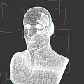 Game Movie Cyborg Character With Mechanical Head And Dark Suit In Black Background