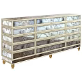Elegant Modern Storage Cabinet With Mirrored Panels Multiple Drawers And Golden Legs