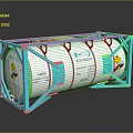 Industrial Silver Cylindrical Tank With Blue Support Frame And Safety Warning Labels