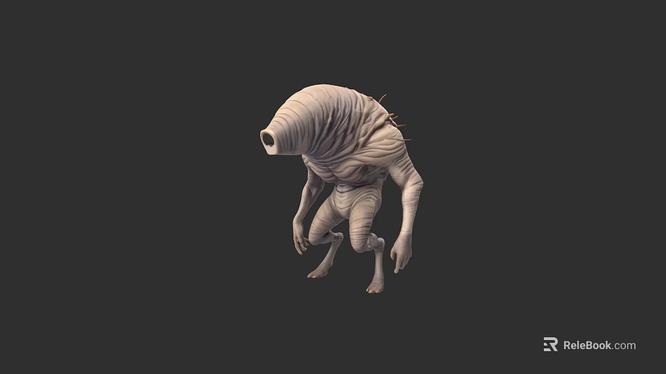 Bandaged Humanoid Creature 3D Model With Bulbous Head Crouching Pose And Long Arms 3d model 