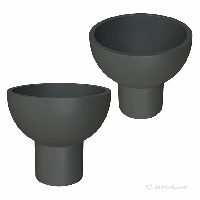 Two Modern Gray Bowl Shaped Containers With Pedestal Base For Home Decor 3d model 