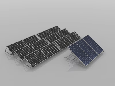 Solar Panels Installation With Tilted And Horizontal Metal Mounting Frames 3d model